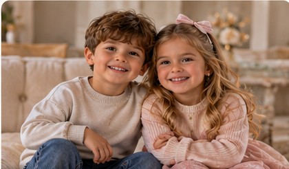Niños sentados con ropa infantil