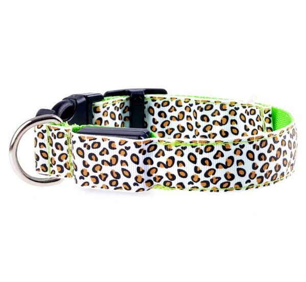 Collar LED de seguridad para perros, ajustable, de nailon, con diseño de leopardo
