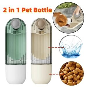 Vaso de agua 2 en 1 para mascotas, diseño segmentado, color verde, portátil, para pasear perros, suministros de alimentación para perros, suministros para mascotas, comedero de agua para pasear perros, productos para mascotas.