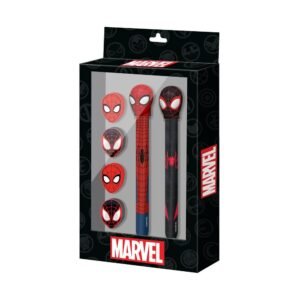 Blister Boligrafo + Lapiz + 4 gomas Spiderman Marvel