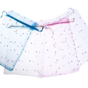 BOLSA DE ORGANZA LUNARES PLATEADOS 13 X 18 ROJO