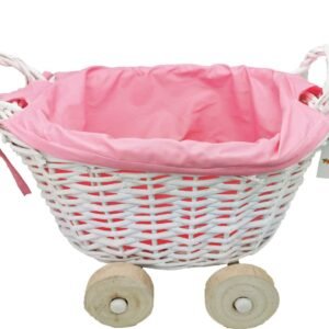 CESTA DE MIMBRE EN FORMA DE CARRITO ROSA